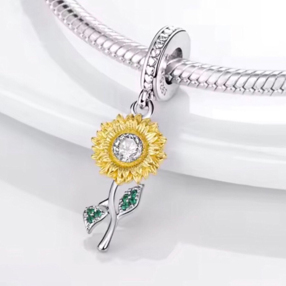 Sterling silver Yellow Sunflower Charm Pendant for Women